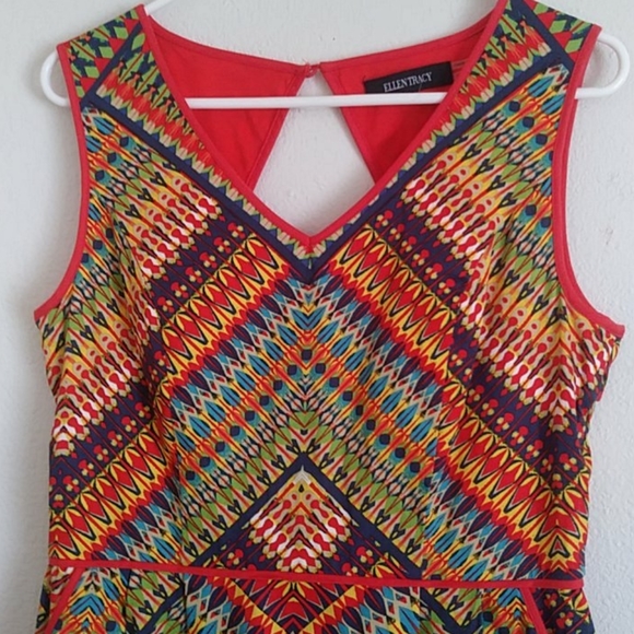 Ellen Tracy Mulicolor print dress with pockets sz 8 - Picture 3 of 16